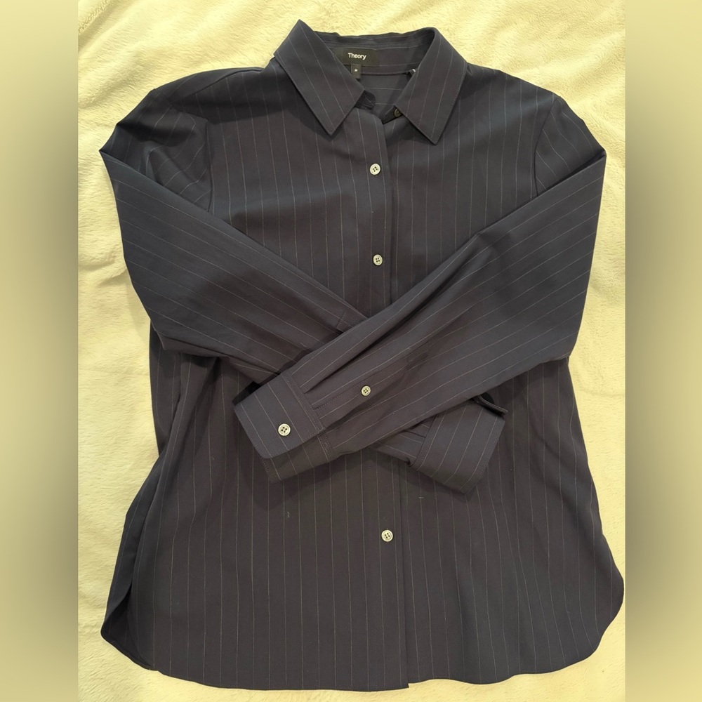 Theory Pinstripe Button-Front Shirt, Size M, Like New